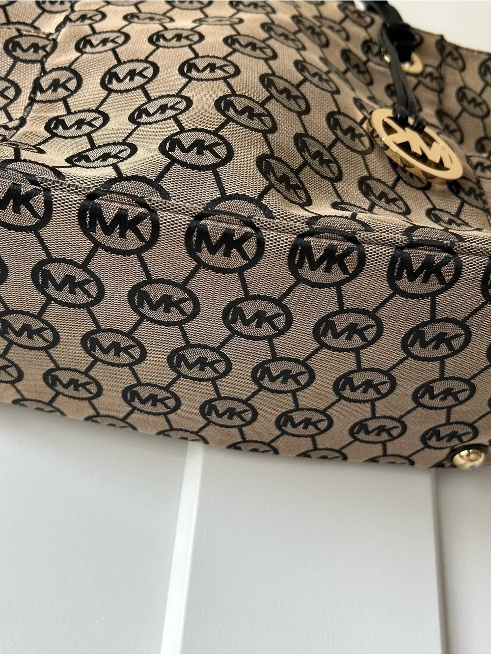 Michael Kors Brown Logo Canvas Tote with Brown Handles